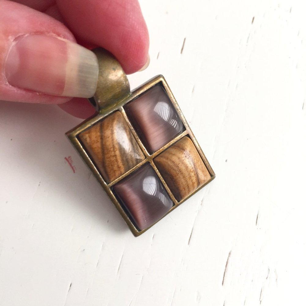 Retro 1990's Square Necklace Pendant